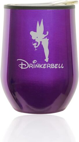Stemless Wine Tumbler Coffee Travel Mug Glass with Lid Drinkerbell Drinking Fairy Funny (Royal Purple) in Saudi Arabia