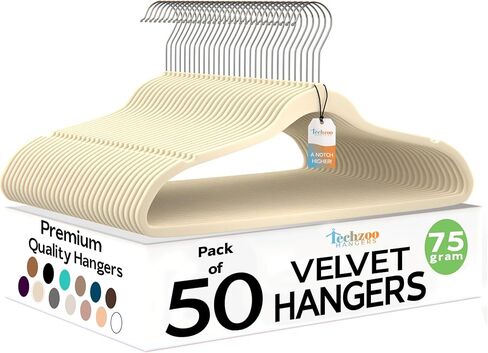 50 Pack New Premium Quality Velvet Hangers Ultra Thin Non Slip Adult Felt Space Saving Hangers for Closet Heavy Duty Coat Pants Jackets Dress Hangers 360° Swivel Hook Hold Upto 10 lbs Ivory in Saudi Arabia