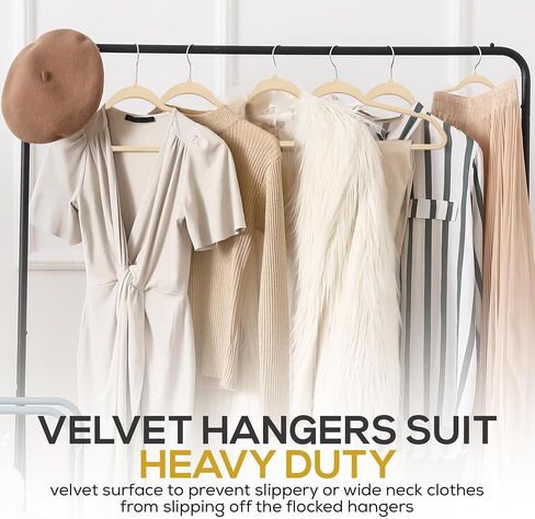 50 Pack New Premium Quality Velvet Hangers Ultra Thin Non Slip Adult Felt Space Saving Hangers for Closet Heavy Duty Coat Pants Jackets Dress Hangers 360° Swivel Hook Hold Upto 10 lbs Ivory in Saudi Arabia