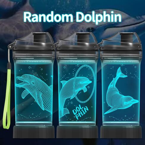 هدايا YuanDian Dolphin، زجاجة مياه مضيئة للأطفال مع تصميم ثلاثي الأبعاد لحيوانات المحيط - 14 أوقية تريتان خالية من BPA - أكواب شرب رائعة هدية لأطفال المدارس صبي فتاة طفل نساء in Kuwait