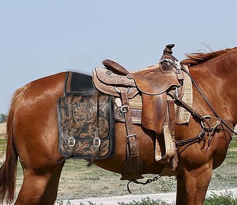 Hulara Full Grain Buffalo Leather Western Saddle Bag Tooled Horse Saddle Bag for Trail Riding Saddle Bags for Horses in Kuwait
