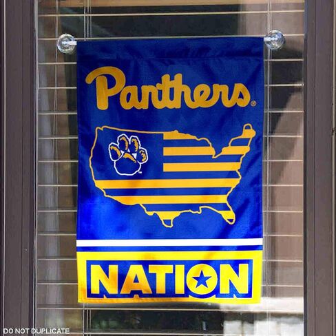 College Flags & Banners Co. Pittsburgh Panthers Garden Flag with USA Stars and Stripes in Saudi Arabia