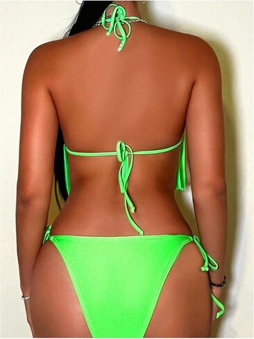 WDIRARA Women's Fringe Trim Halter Triangle Tie Side Bikini 2 Piece Thong Swimsuit in Saudi Arabia