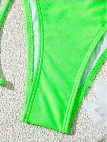 WDIRARA Women's Fringe Trim Halter Triangle Tie Side Bikini 2 Piece Thong Swimsuit in Saudi Arabia