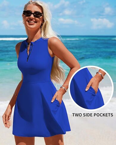 بدلة سباحة من شارمو برقبة عالية للنساء من قطعتين للحماية من الطفح الجلدي، بدلة سباحة بسحاب in Kuwait