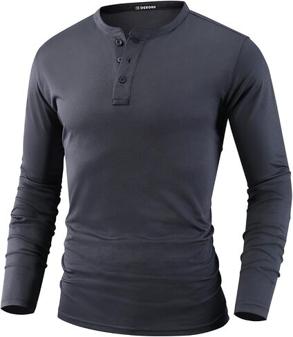 Men Henley Shirts Long Sleeve Polo Shirt Basic Tee Casual T-Shirt Button Collared Lightweight Quick Dry Top in Saudi Arabia