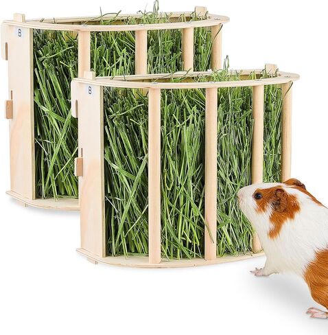 Guinea Pig Hay Feeder Wooden Rabbit Hay Feeder Big Volume Bunny Hay Holder Hanging Hay Rack with Instructions Guinea Pig Cages Accessories for Chinchilla and Ferret, Rabbit Cage Accessories in Kuwait