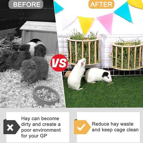 Guinea Pig Hay Feeder Wooden Rabbit Hay Feeder Big Volume Bunny Hay Holder Hanging Hay Rack with Instructions Guinea Pig Cages Accessories for Chinchilla and Ferret, Rabbit Cage Accessories in Kuwait