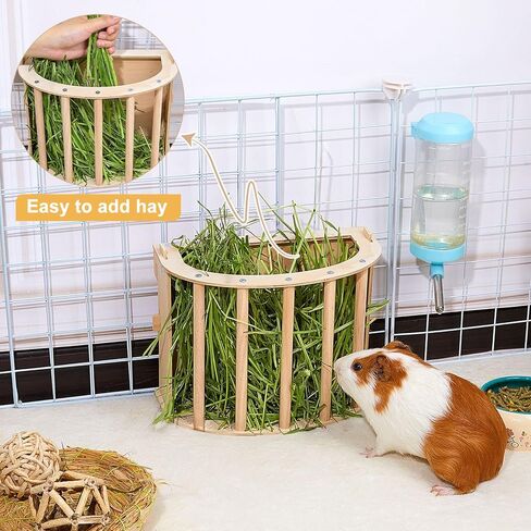 Guinea Pig Hay Feeder Wooden Rabbit Hay Feeder Big Volume Bunny Hay Holder Hanging Hay Rack with Instructions Guinea Pig Cages Accessories for Chinchilla and Ferret, Rabbit Cage Accessories in Kuwait