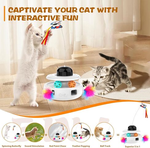 5 in 1 Interactive Cat Toys - Automatic Kitten Toys, Cat Toys for Indoor Cats, Cat Enrichment and Butterfly Toy for Pets Chase and Exercise in Saudi Arabia