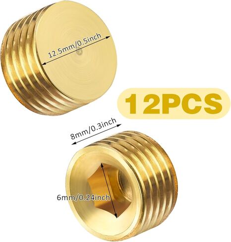 12 قطعة من مقابس NPT مقاس 1/4 بوصة، سدادة نحاسية سداسية مغمورة مقاس 1/4 بوصة NPT مجموعة تركيب أنابيب ذكر، مقبس سداسي داخلي طقم توصيل أنبوب مع خيط لإغلاق نهاية الأنبوب in Kuwait