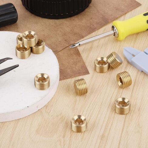 12 قطعة من مقابس NPT مقاس 1/4 بوصة، سدادة نحاسية سداسية مغمورة مقاس 1/4 بوصة NPT مجموعة تركيب أنابيب ذكر، مقبس سداسي داخلي طقم توصيل أنبوب مع خيط لإغلاق نهاية الأنبوب in Kuwait