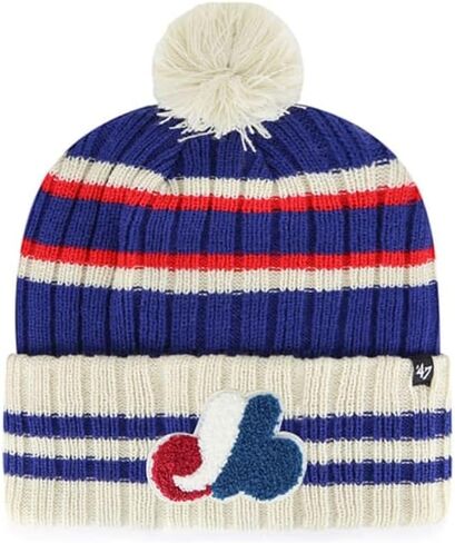 47 Montreal Expos Mens Womens Cooperstown No Huddle Cuff Knit Stretch Fit Royal Blue Beanie with Team Color Vintage Logo in Saudi Arabia