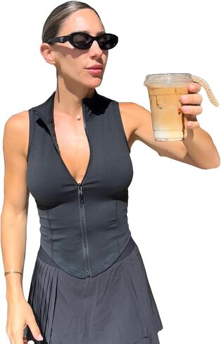 Vita Danza Vest | Women Full Zip Sleeveless Workout Sport Fitness Yoga Active Jacket Vest Golf Shirts in Saudi Arabia