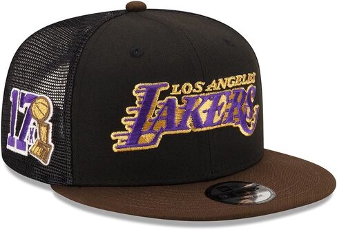 New Era LA Los Angeles Lakers 9FIFTY Golden 17x NBA Finals Champions Trucker Cap, Adjustable Hat in Saudi Arabia