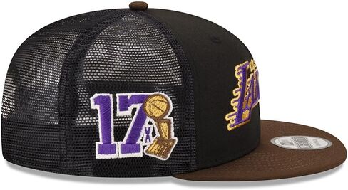 New Era LA Los Angeles Lakers 9FIFTY Golden 17x NBA Finals Champions Trucker Cap, Adjustable Hat in Saudi Arabia