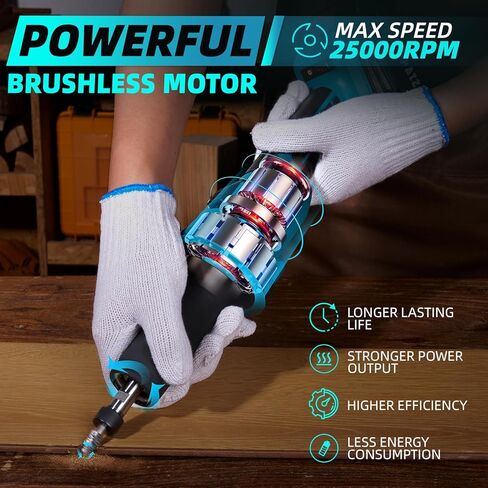 مطحنة قوالب لاسلكية من Seesi مقاس 6 مم، مطحنة كهربائية بـ 3 سرعات بحد أقصى 25000 دورة في الدقيقة مع بطارية 2 × 4.0 أمبير في الساعة وشاحن سريع، مطحنة قوالب بدون فرش مع 4 رؤوس طحن لطحن المعادن وتلميعها in Kuwait