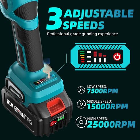 مطحنة قوالب لاسلكية من Seesi مقاس 6 مم، مطحنة كهربائية بـ 3 سرعات بحد أقصى 25000 دورة في الدقيقة مع بطارية 2 × 4.0 أمبير في الساعة وشاحن سريع، مطحنة قوالب بدون فرش مع 4 رؤوس طحن لطحن المعادن وتلميعها in Kuwait