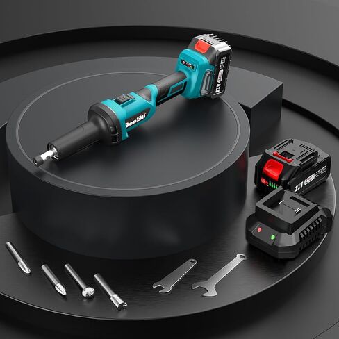 مطحنة قوالب لاسلكية من Seesi مقاس 6 مم، مطحنة كهربائية بـ 3 سرعات بحد أقصى 25000 دورة في الدقيقة مع بطارية 2 × 4.0 أمبير في الساعة وشاحن سريع، مطحنة قوالب بدون فرش مع 4 رؤوس طحن لطحن المعادن وتلميعها in Kuwait