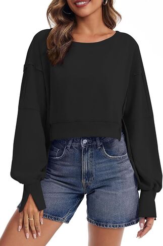 Sweatshirt for Women Fall Outfits Crewneck Long Sleeve Pullover Crop Tops Oversized Side Slit Winter Clothes 2024 in Saudi Arabia