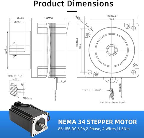 محرك متدرج NEMA 34 86x156 مللي متر 6.2A 11.6Nm لطابعات Anycubic Mega Series DIY ثلاثية الأبعاد وطارد CNC، جهاز توجيه CNC in Kuwait
