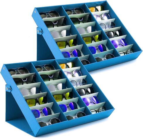 18 Slot Sunglasses Organizer Box Stand Display Case/Tray, Snap Close & Polyester Silk Lined (2, ORANGE) in Kuwait