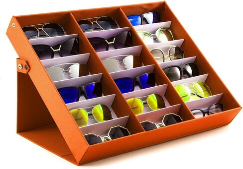 18 Slot Sunglasses Organizer Box Stand Display Case/Tray, Snap Close & Polyester Silk Lined (2, ORANGE) in Kuwait