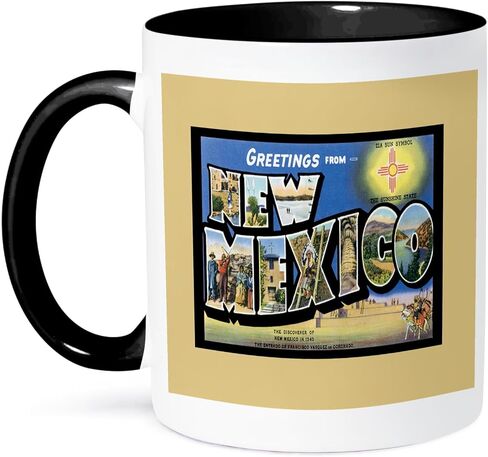كوب 3dRose Greetings from New Mexico Scenic Postcard Postcard ذو لونين، 11oz، أسود in Saudi Arabia
