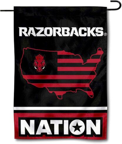College Flags & Banners Co. Arkansas Razorbacks Garden Flag with USA Stars and Stripes in Saudi Arabia