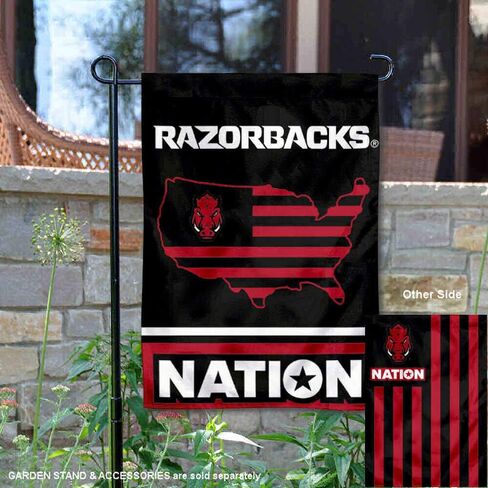 College Flags & Banners Co. Arkansas Razorbacks Garden Flag with USA Stars and Stripes in Saudi Arabia