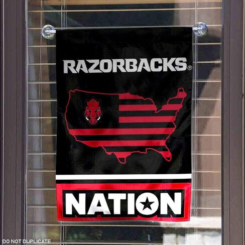 College Flags & Banners Co. Arkansas Razorbacks Garden Flag with USA Stars and Stripes in Saudi Arabia