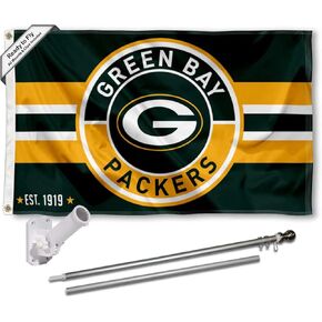 WinCraft Green Bay Packers Patch Button Flag Pole and Bracket Mount Kit