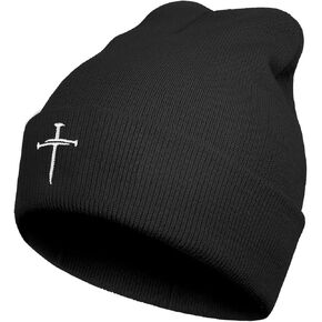 Christian Cross Beanie Jesus Beanie Embroidery Winter Hat Cap Black for Men Women