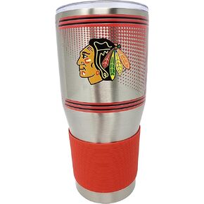 العلامات التجارية Boelter المرخصة NHL Chicago Blackhawks Digital Hero 30oz بهلوان مزدوج الجدار من الفولاذ المقاوم للصدأ مع قبضة سيليكون - معزول حراريًا، محكم الغلق، تصميم بدون عرق - خالي من BPA