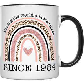 YouNique Designs Happy 40th Birthday Mug for Women, 11 Ounces, 1984 Birthday Cup for Women, 40 Year Old Birthday Coffee Mug for Women Turning 40 (Black Handle)