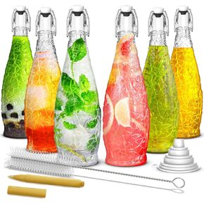 Nevlers 6 Pack 33Oz Textured Swing Top Glass Bottles with Airtight Lids | Clear Flip Top Glass Bottles with Caps |Includes Brush & Funnel | Swing Top Glass Bottles with Lid | Perfect Wine Bottles too