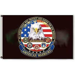 American Warriors We Support Our Troops Branches Black Flag Banner 3x5 Feet