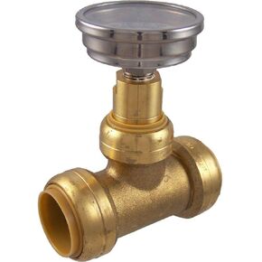SharkBite 3/4 Inch Temperature Gauge Tee, Push to Connect Brass Plumbing Fitting, PEX Pipe, Copper, CPVC, PE-RT, HDPE, 24439