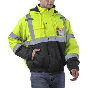 Mens High Visibility Jacket Waterproof with Hood, Reflective Hi Vis Winter Jacket, Safety Work Yellow Jackets for Men