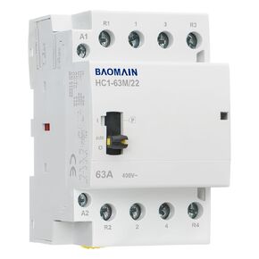Baomain Manual Household AC Contactor HC1-63M/22 63A 2NO 2NC 4 Pole 50/60Hz Modular Contactor Circuit Control 35mm DIN Rail (AC 110V, 2 NO 2NC)