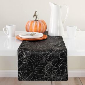 Benson Mills Twinkle Spider Web Metallic Fabric Halloween Table Runner, Easy Care, for Dinners & Parties (Black, 13" x 72" Table Runner)