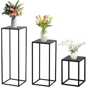 3 Pcs Column Vases Centerpieces Metal Flower Stand Geometric Centerpieces Vase for Table Column Flower Stand Wedding Flower Stand Tall 15.7/23.6/31.5in for Wedding Party Room Decor,Black