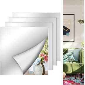 Wall Mirror Tiles,10x10 Inch Self Adhesive Acrylic Square Mirror, Flexible Mirror Wall Stickers Sheets,Frameless Mirror for Home Wall Gym Door DIY Decor (8pcs)