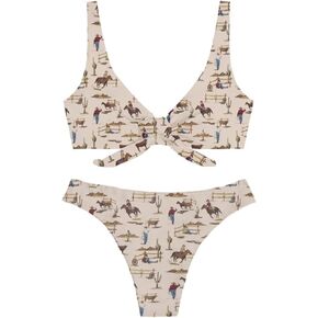 LedBack Swimsuit for Women Bandeau Sexy Bikini Thong Bandage Swimsuit Tie Knot Front Swimwear Set 2Pcs