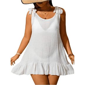 SOLY HUX Women's Plus Size Swimsuit Cover Up Sleeveless Scoop Neck Bathing Suit Beach Coverups Dress