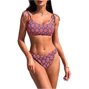 SOLY HUX Bikini Sets for Women Floral Print Tie Shoulder Spaghetti Strap Bathing Suits Two Piece Swimsuit