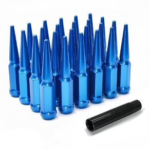 9/16-18 Spike Lug Nuts, 24x Blue 9/16 inchx18 Lug Nut with 1 Socket Key, Thread Spiked 4.4" 19mm Hex Wheel Spike Lug Nuts Replacement for F250 F350, Dodge Ram 2500 3500 1994-2011