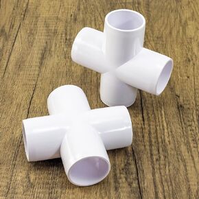2PCS 1 Inch SCH40 4 Way Cross PVC Connector Elbow Pipe Fitting Coupling White Socket x Socket for Furniture DIY
