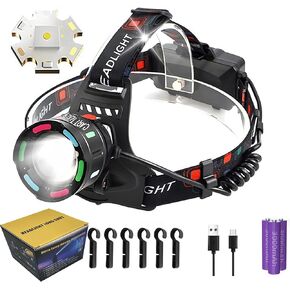 LED Rechargeable Headlamp, 90,000 Lumens Super Bright with 4 Modes & IPX6 Level Waterproof USB Rechargeable Zoom Headlamp, 90° Adjustable Outdoor Camping, Cycling, Climbing, Home