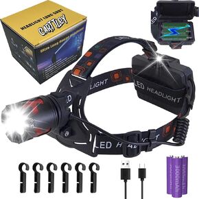 مصباح أمامي LED قابل لإعادة الشحن، 90,000 لومن فائق السطوع مع 4 أوضاع ومستوى IPX6 مصباح أمامي قابل لإعادة الشحن USB مقاوم للماء، 90 درجة قابلة للتعديل للتخييم في الهواء الطلق، ركوب الدراجات، التسلق، المنزل in Kuwait